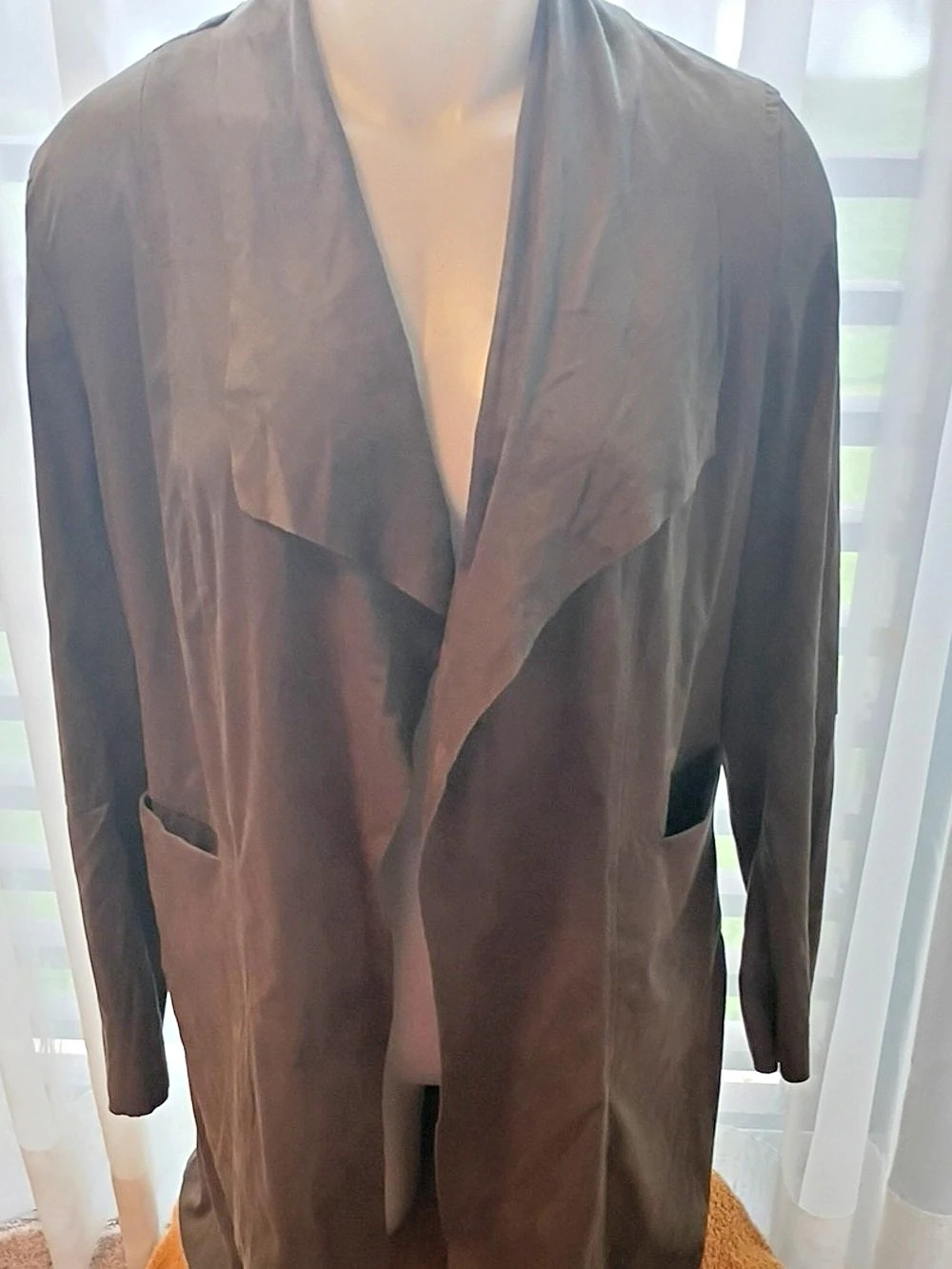 Draped Front Coat in Olive Like New
